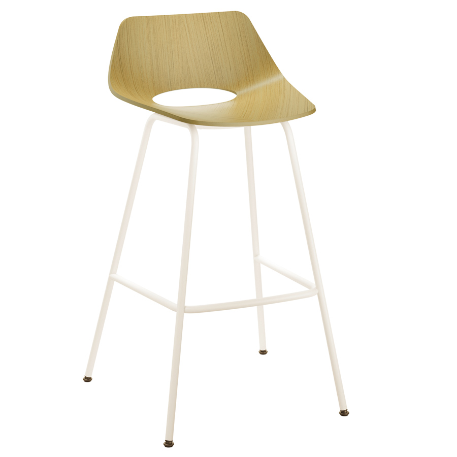 THONET S 661 H Stahlrohrhocker Edelholz Eiche - Gestell weiß