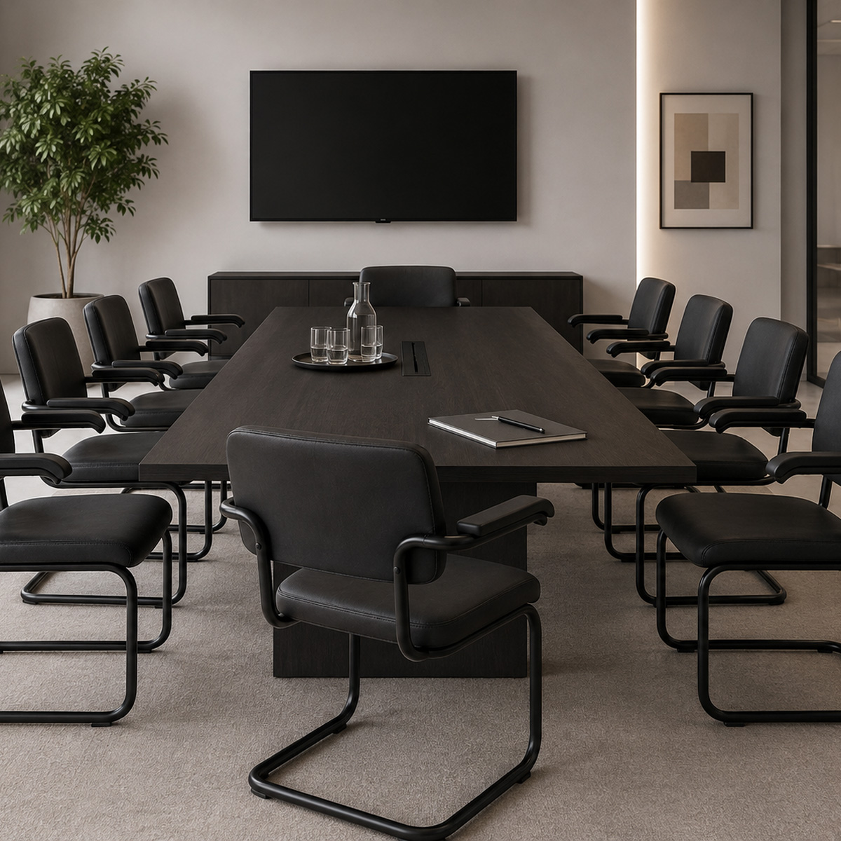 Thonet Freischwinger S 64 PV gepolstert mit Nappaleder schwarz in Beispielumgebung