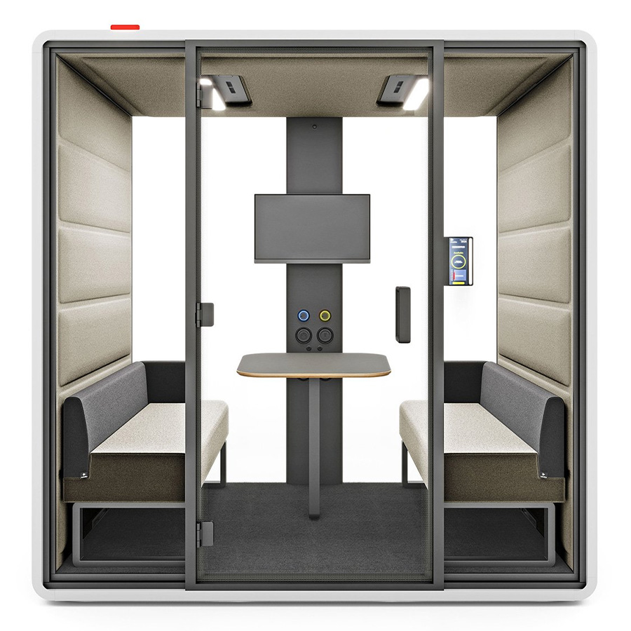 HushFree.M White, Stoff Innen Beige, mit Sofas, Tisch und TV-Halter