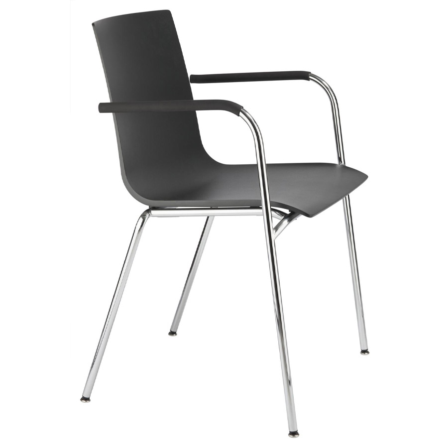 THONET S 160 F Konferenzstuhl mit Armlehnen | Gestell chrom | Schwarz