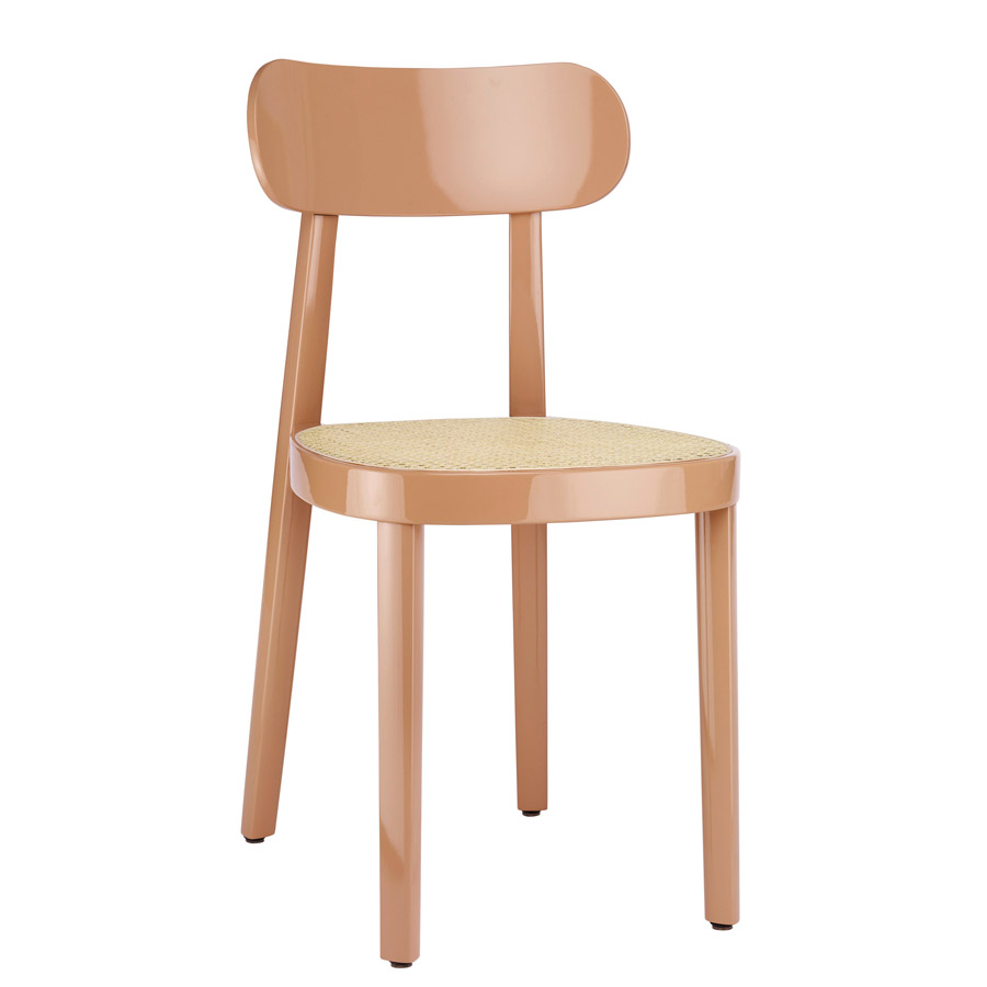 THONET 118 Holzstuhl | Rohrgeflecht-Sitz | Hochglanzlack altrosa
