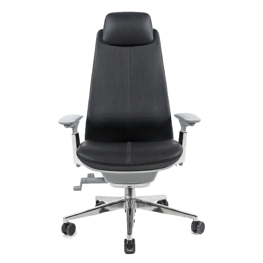 HAWORTH Fern Gamingstuhl | Leder schwarz | Kopfstütze | 4D Armlehnen | Frontansicht