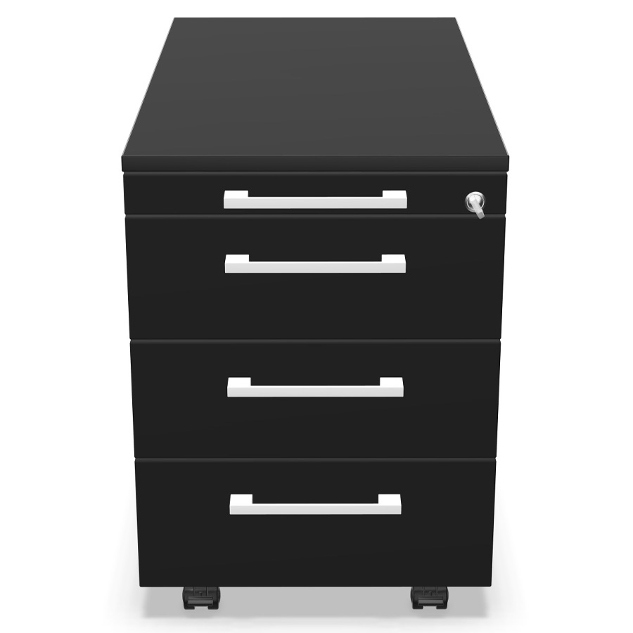 Palmberg Rollcontainer ORGA Plus 1-3-3-3 schwarz mit Griffen weiß - Tiefe 60 cm - Frontansicht