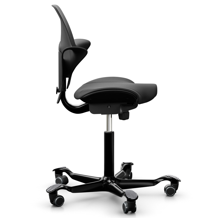 HAG CAPISCO PULS 8020 Sitzfläche Leder schwarz - Sitzschale u. Gestell schwarz - Seitenansicht