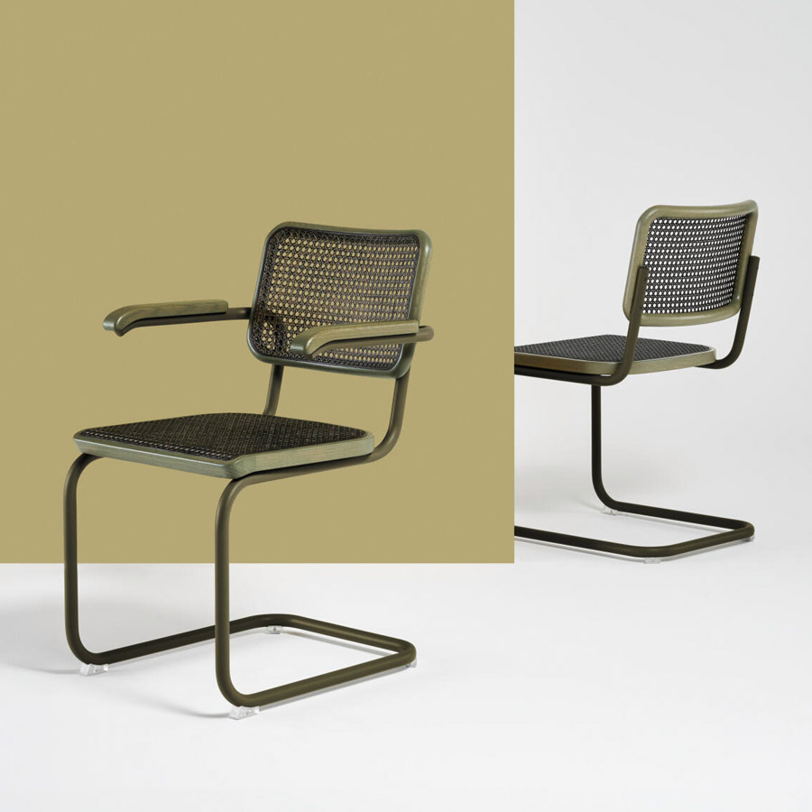 THONET S 32/S 64 Dark Melange graugrün | Stahlrohr-Freischwinger | Gestell graugrün