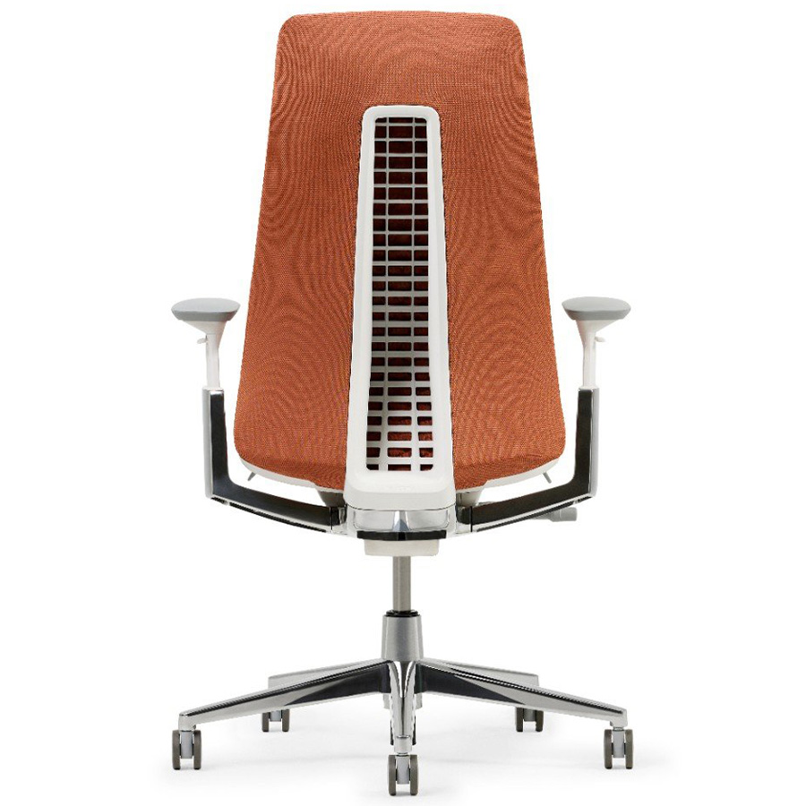 HAWORTH Fern Digital Knit Emberglow mit Gestell weiß, 4D-Armlehnen und Fußkreuz Aluminium poliert