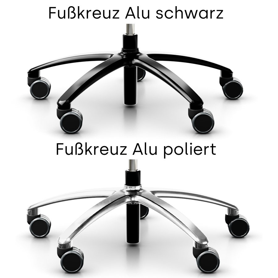 Unterschied Fußkreuz Alu schwarz - Alu poliert (Säule schwarz)