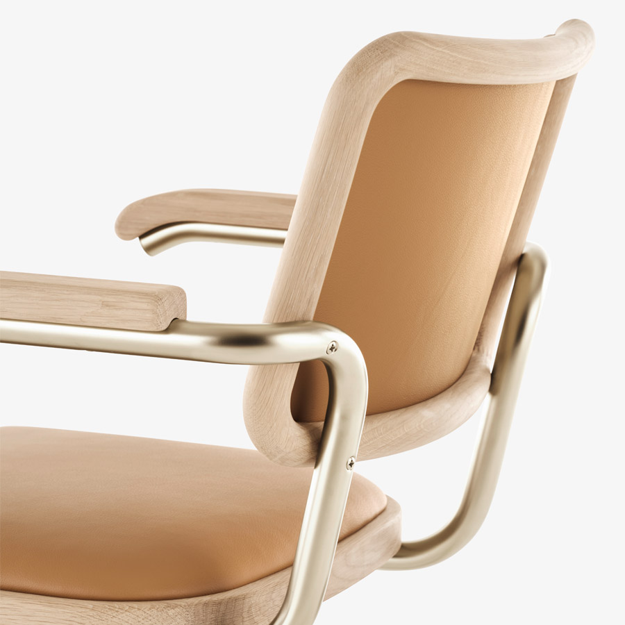 JS. THONET S 64 P NORDIC 01 | Eiche weiß pigmentiert | Leder Karamell | Rückansicht nah