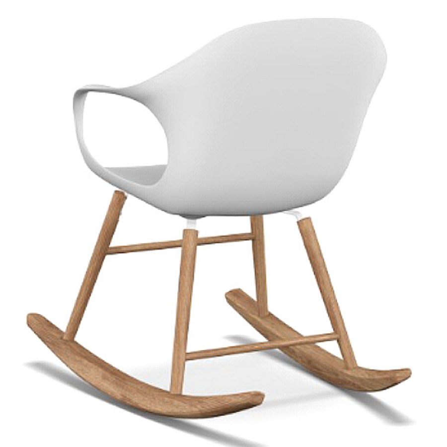 Kirstalia Elephant Schaukelstuhl weiß mit Eichenholz von hinten