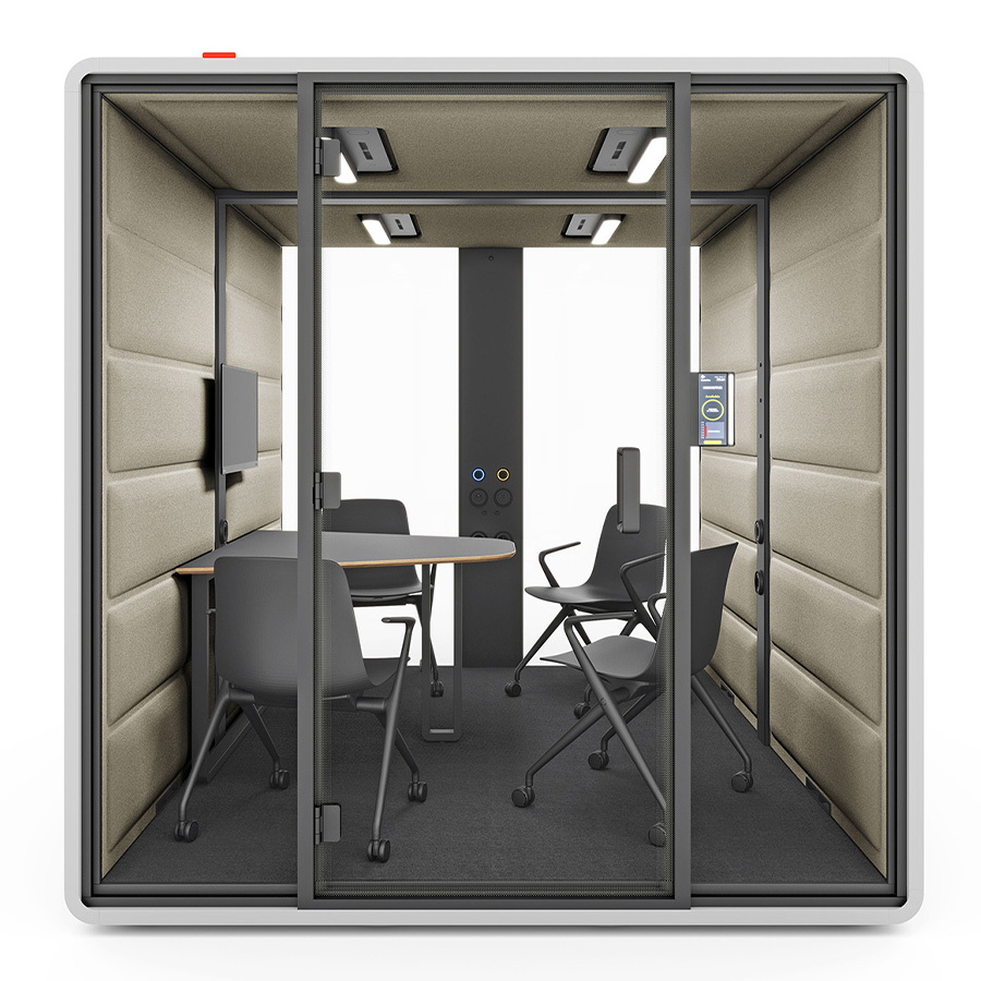 Hushfree.L Korpus White, Innenwand Beige, mit Konferenztisch