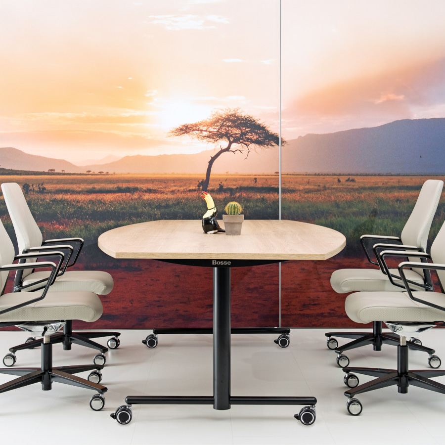 Bosse TC Konferenztisch | Black Edition | Platte Eiche hell | Rollen