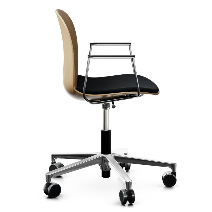 Profim Noor (6075S) Schale Eiche klar mit Sitzpolster mit Armlehnen Alu poliert - Seitenansicht