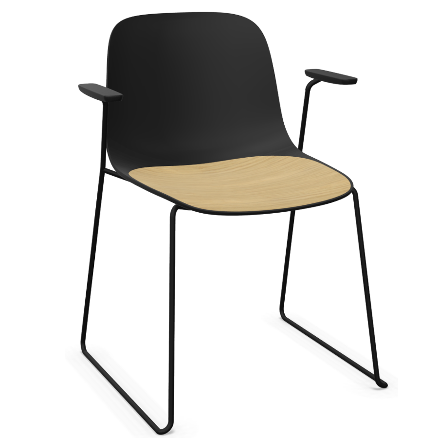 Lapalma SEELA S310 schwarz mit Eichensitzfläche mit Armlehnen