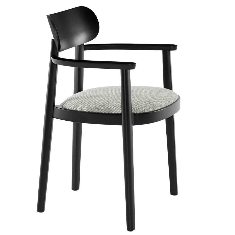 THONET 118 SPFV Holzstuhl mit Armlehnen | Gestell schwarz | Sitz gepolstert | Stoff Sahco Safire 006