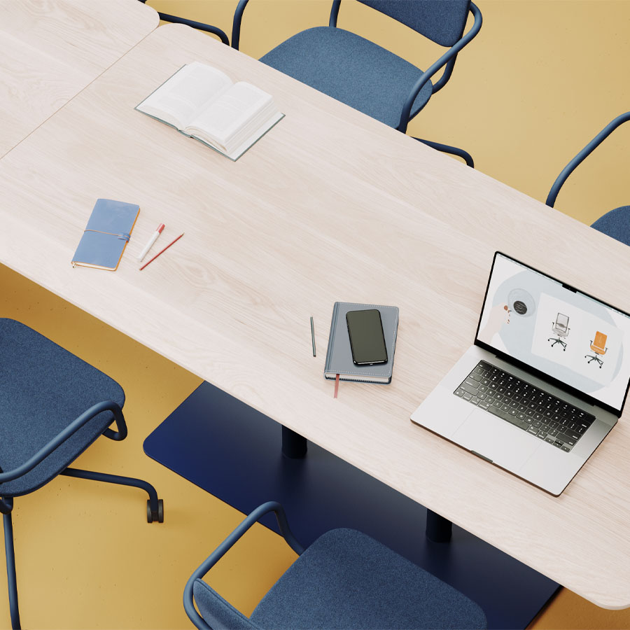 Profim Tisch T150 - Platte Furnier Esche NA - Gestell RAL 9005 schwarz