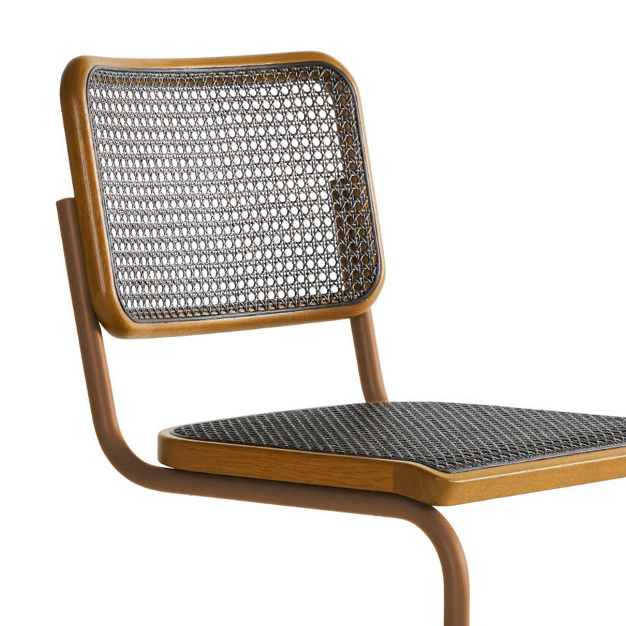 THONET S 32 V Dark Melange ocker | Stahlrohr-Freischwinger | Gestell ocker | Nahaufnahme