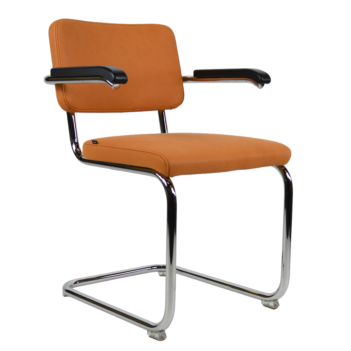 THONET Stahlrohr-Freischwinger S 64 PV | Polstersitz Nubukleder ockerbraun | Armlehnen
