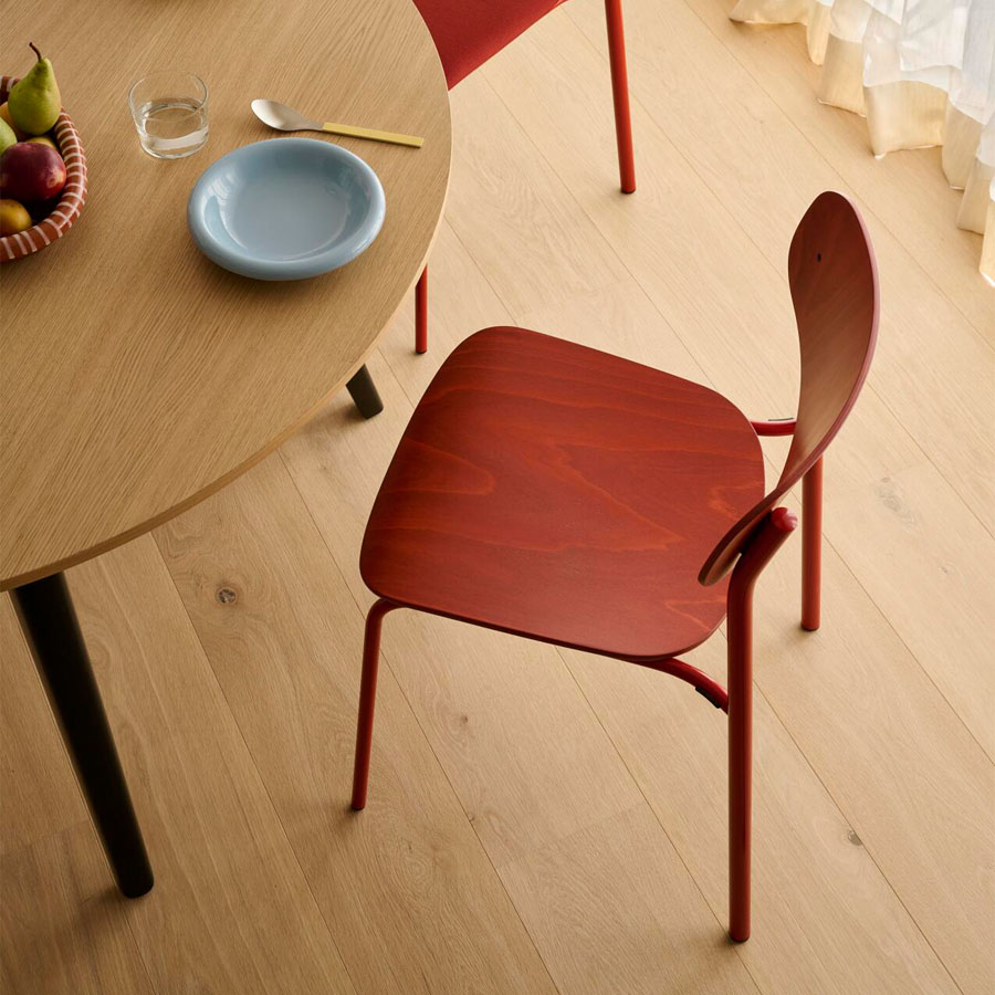 THONET S 243 Stahlrohrstuhl | Buche rostrot gebeizt | Gestell tomatenrot
