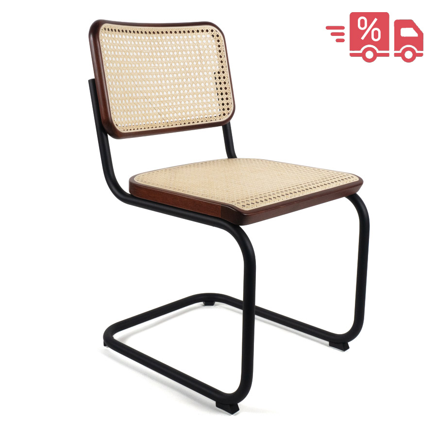 THONET Stahlrohr-Freischwinger S 32 V Buche gebeizt mahagoni - Gestell schwarz
