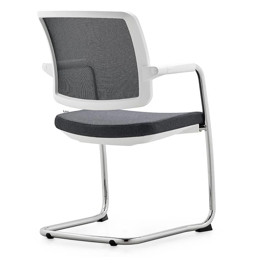 Rim FLEXi FX1161 Freischwinger Konferenzstuhl Kunststoffteile weiß, Netzrücken anthrazit, Stoff Era 2051 grau, Gestell chrom