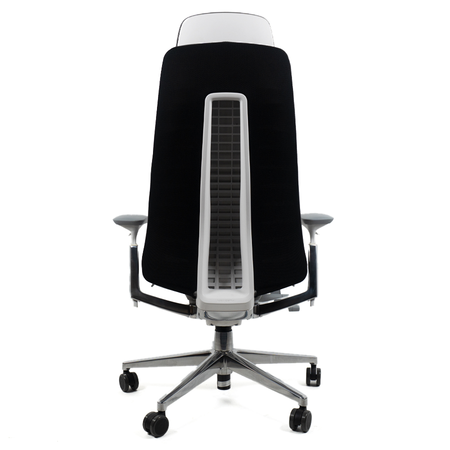 Haworth Fern Bezug Leder grau | Kopfstütze | 1D Armlehnen | Fußkreuz Aluminium poliert