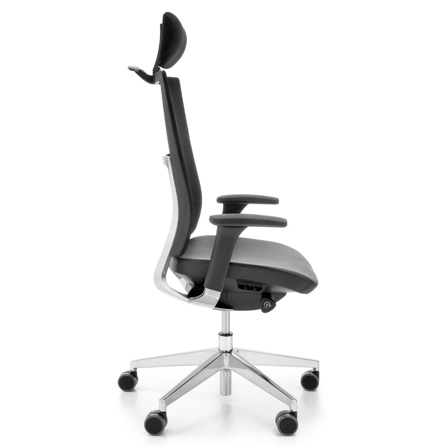 Profim Violle 151 SFL Bürodrehstuhl mit Netzrücken - Leder Sitzpolster + Fußkreuz/Gestell Alu poliert