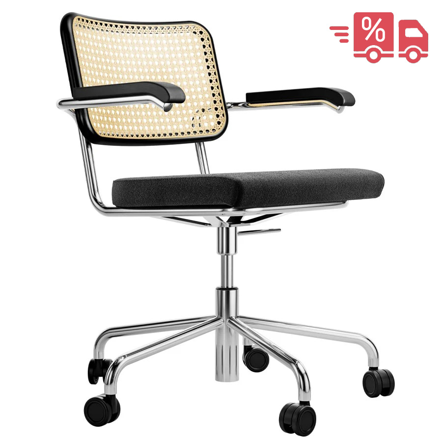 THONET Drehsessel S 64 VDR Atelier mit Armlehnen - Sitz gepolstert - Gestell verchromt