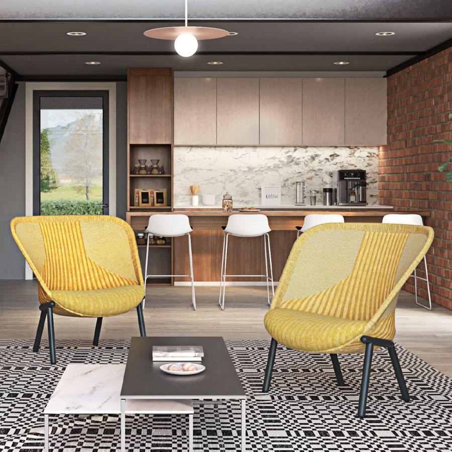 Haworth Cardigan Lounge | Strick gelb | Gestell schwarz