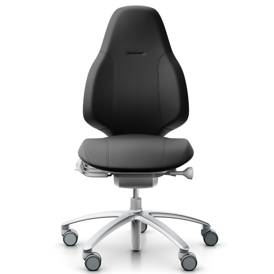 RH Mereo 220 silver-grey mit hoher Rückenlehne - Leder schwarz - Frontansicht