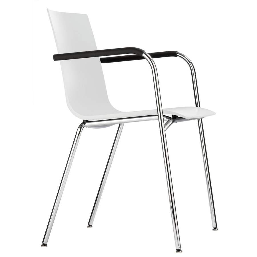 THONET S 160 F Konferenzstuhl mit Armlehnen | Gestell chrom | Weiß