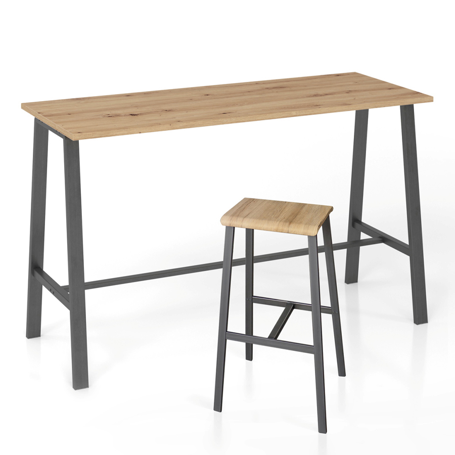 RWH Stehtisch Alina Asteiche - Gestell Stahlrohr grau + RWH Barhocker