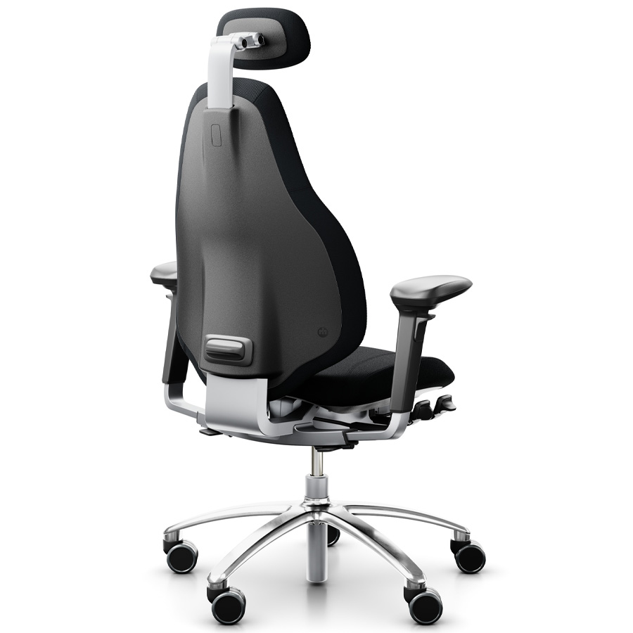 RH Mereo 220 mit hoher Rückenlehne, Armlehnen, Nackenstütze und Fußkreuz poliert - Rückansicht