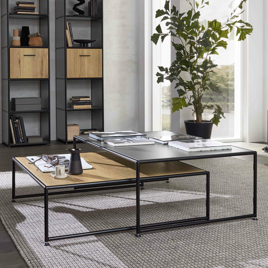 Bosse Solutions Couchtisch-Set | Ausführung Melamin basaltgrau und Eiche halifax