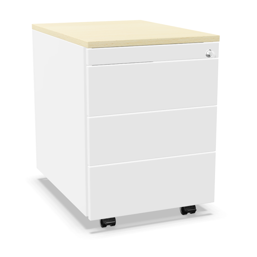 Palmberg Rollcontainer ORGA PLUS 333+1 weiß mit Deckel Akazie 3 Fächer