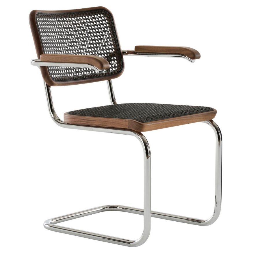 THONET S 64 V | Dark Melange Nussbaum Pure Materials | Stahlrohr-Freischwinger | Gestell verchromt