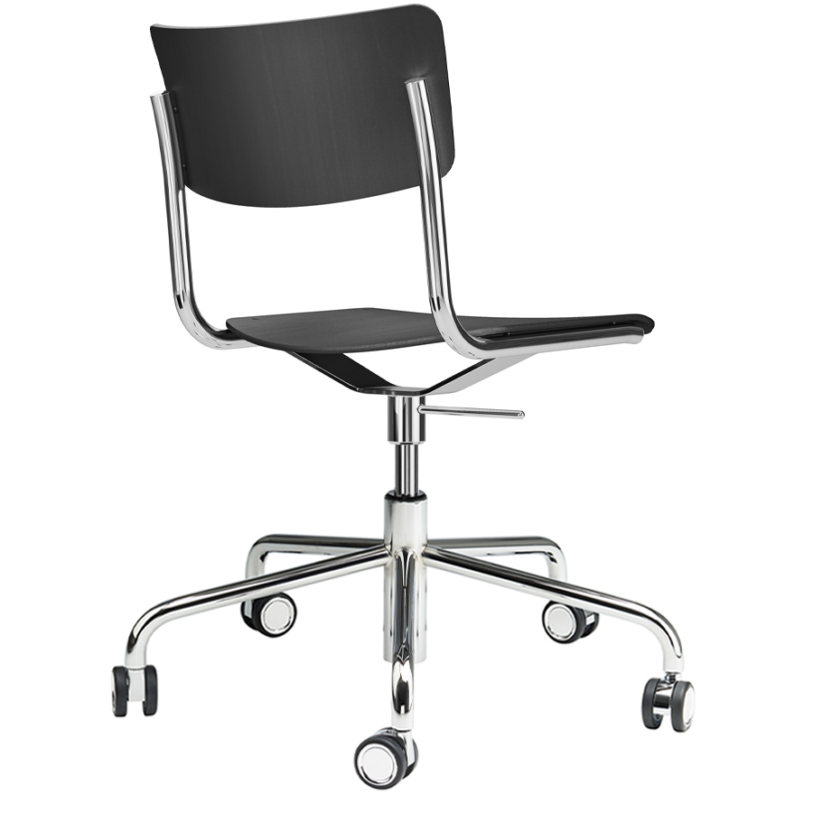 THONET Drehsessel S 43 DR schwarz - Gestell und Rollen verchromt - Rückansicht