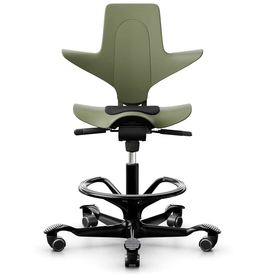 HAG Capisco Puls 8010  Moss mit Kissen Xtreme schwarz - Gestell schwarz mit Fussring