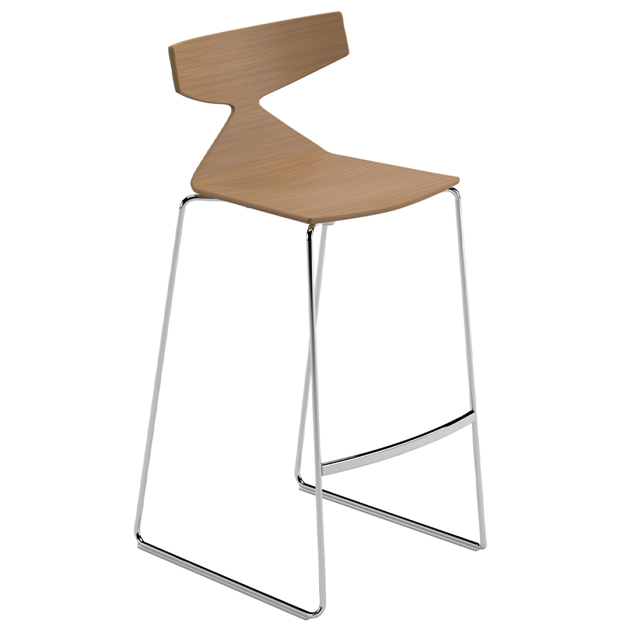 Arper Saya Barhocker mit Sitzschale in Holz Teak und Gestell verchromt Höhe 75 cm