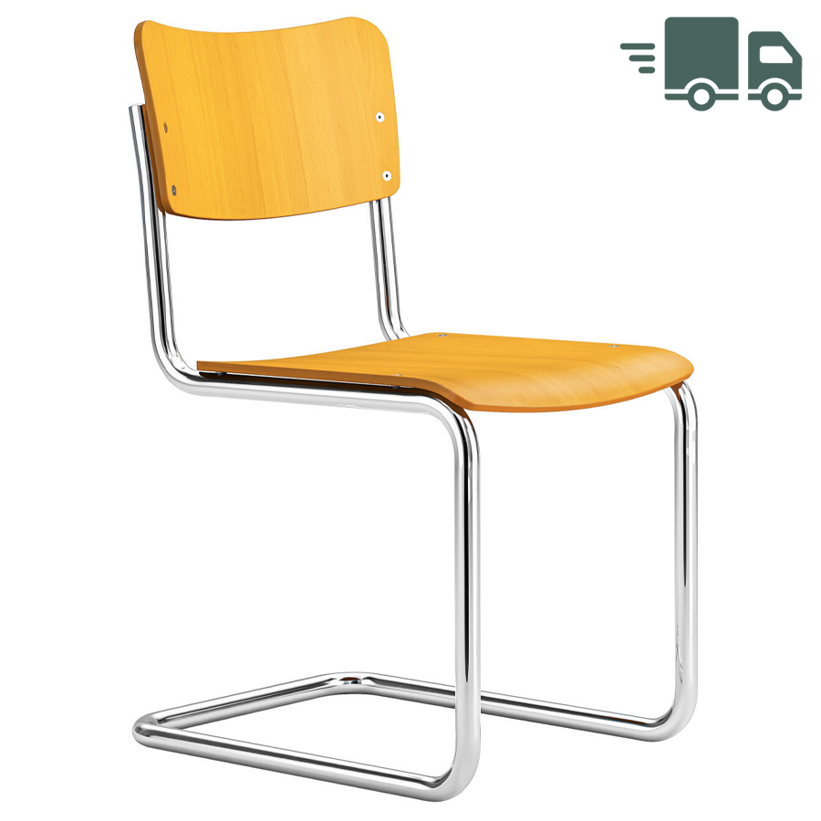 THONET Stahlrohr-Freischwinger S 43 K für Kinder - gelb gebeizt - Gestell verchromt