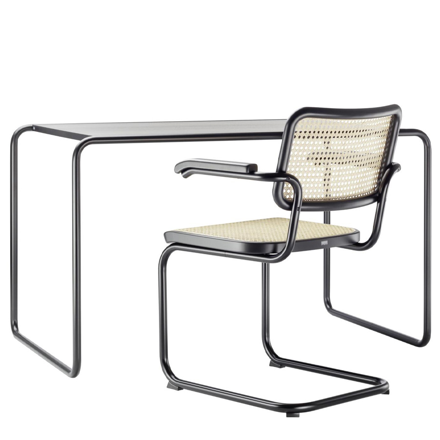 THONET Stahlrohr Schreibtisch S 285/0 | Esche gebeizt schwarz | Gestell schwarz matt