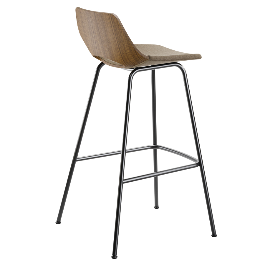 THONET S 661 SPVH Stahlrohrhocker Nussbaum - Sitzfläche gepolstert - Gestell schwarz matt - Rückansicht
