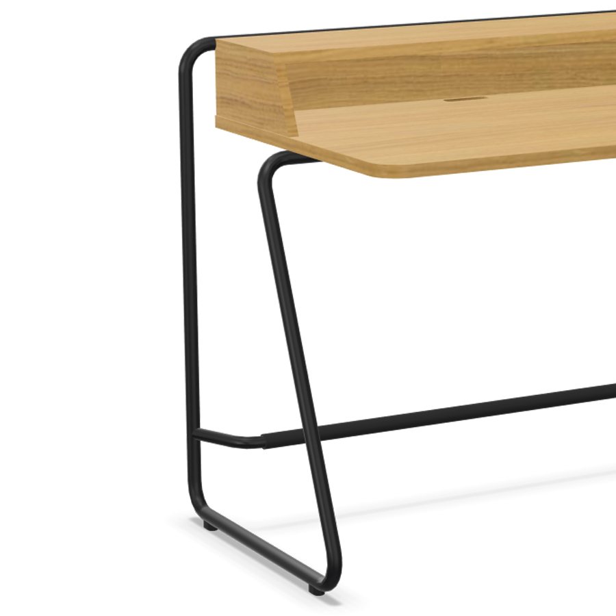 THONET Stahlrohr Schreibtisch S 1200 Edelholz Eiche klar lackiert - Gestell schwarz - Nahaufnahme