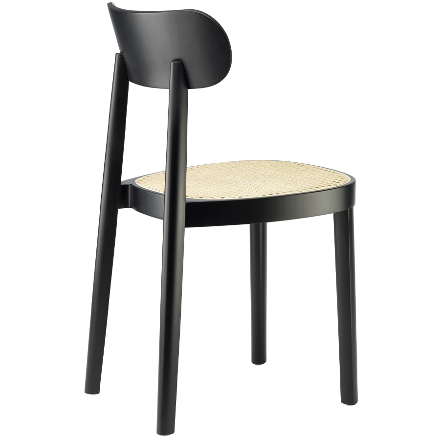 THONET 118 Holzstuhl Buche gebeizt schwarz mit Rohrgeflecht-Sitz - Seitenansicht