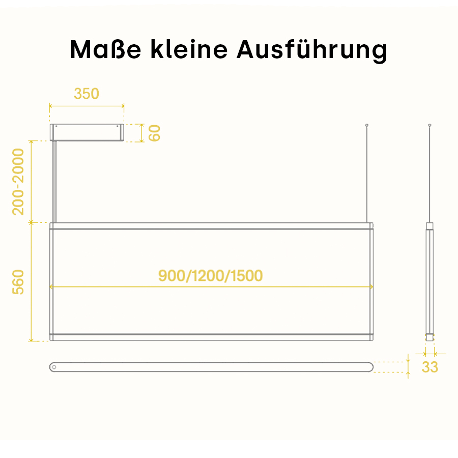 MUTE. Line Akustik Hängeleuchte | Maße kleine Ausführung (Höhe 56 cm)