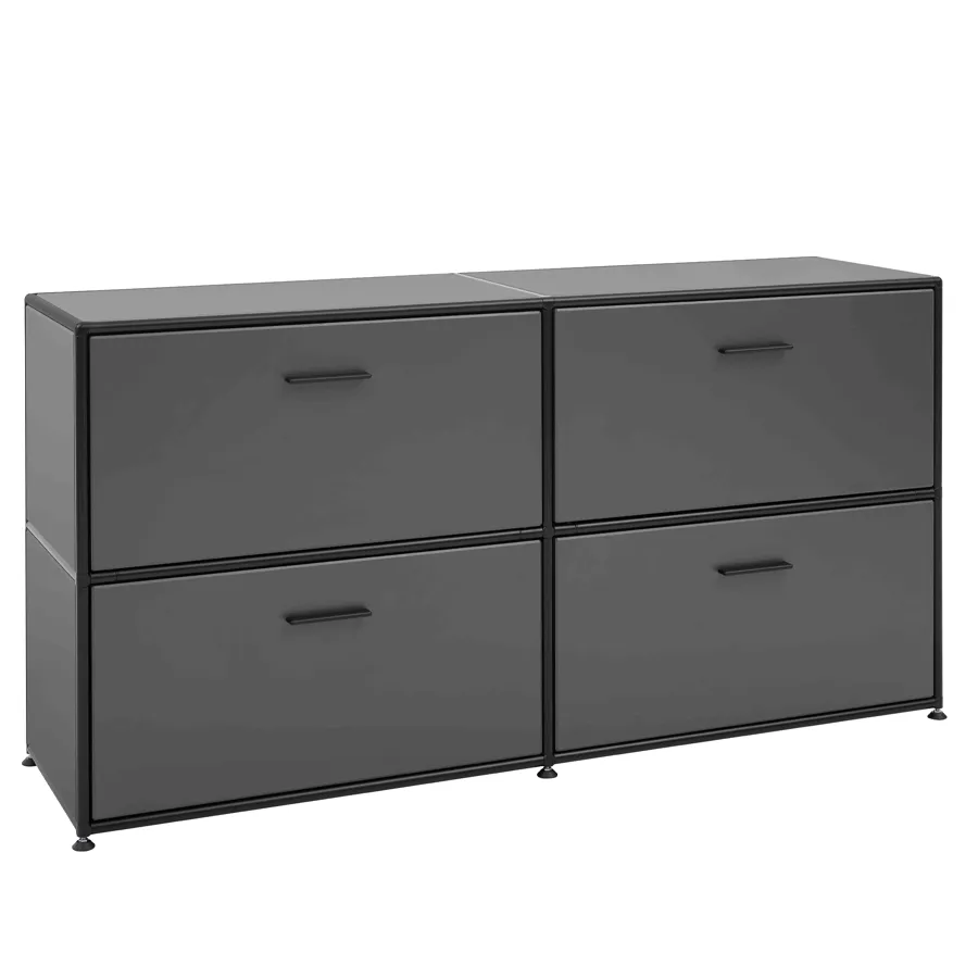 Bosse Solutions Sideboard | 2 Auszüge unten | 2 Klappen oben | Melamin anthrazit | Black Edition