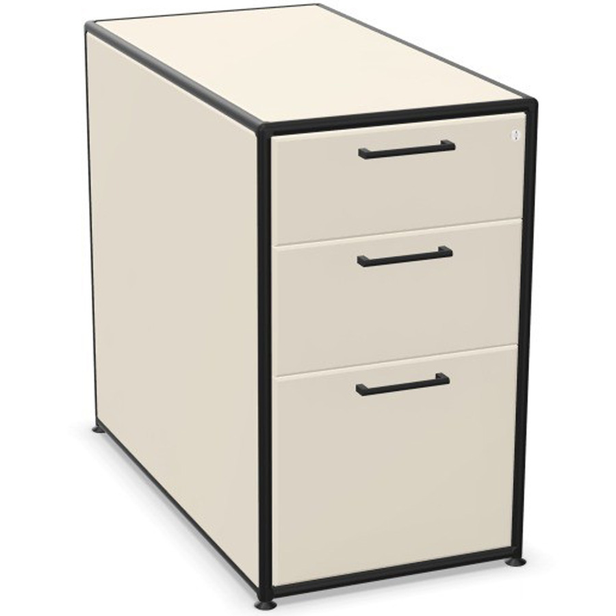 Bosse Modul Space Standcontainer auf Stellgleiter in Melamin Creme mit schwarzem Rohr