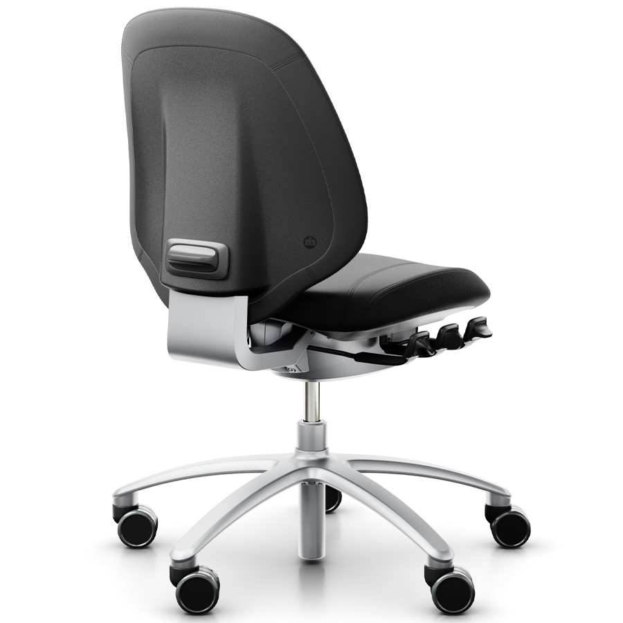 RH Mereo 200 silver mit halbhoher Rückenlehne - Gestell silber - Leder schwarz - Rückansicht