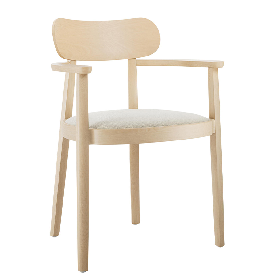THONET 118 SPFV Holzstuhl mit Armlehnen | Gestell Buche aufgehellt | Sitz gepolstert | Stoff Sahco Safire 006