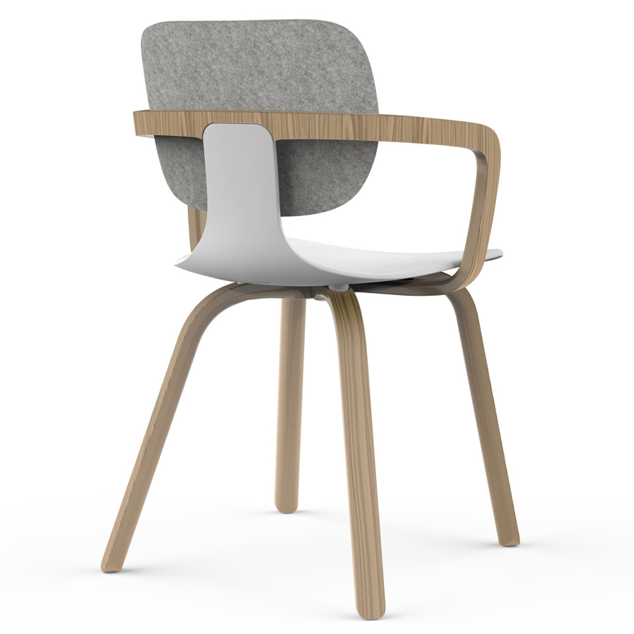 Klöber CoMeet com66 - mit Holzgestell in Eiche mit Armlehnen - Rücken Filz dunkelgrau - Schale weiß