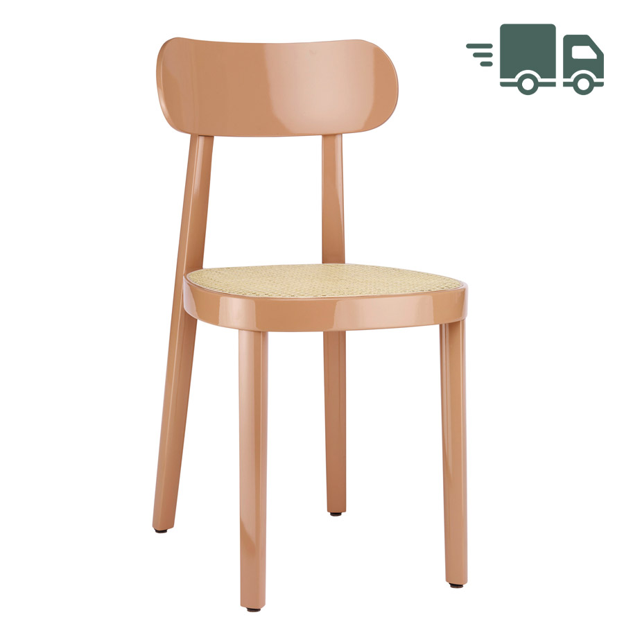 THONET 118 Holzstuhl | Rohrgeflecht-Sitz | Hochglanzlack altrosa